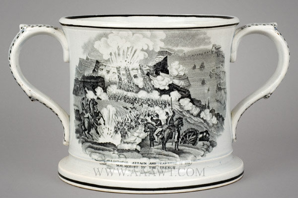 Frog Mug, Transfer Printed, Battle Scenes, Pearlware, Two Handle
Staffordshire
19th Century, entire view